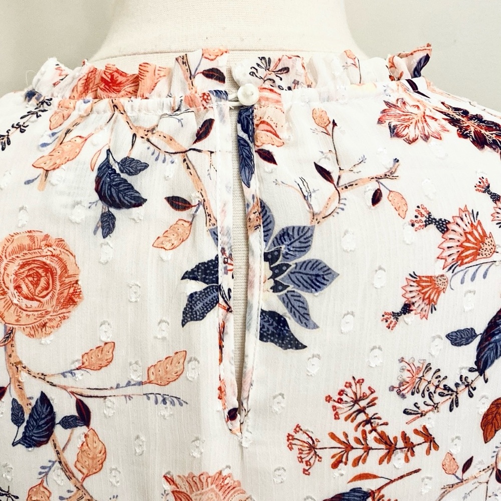 Rachel Zoe White Orange Purple Floral XL Boho Chic Bloomcore Romantic Ruffle Top - Picture 10 of 14